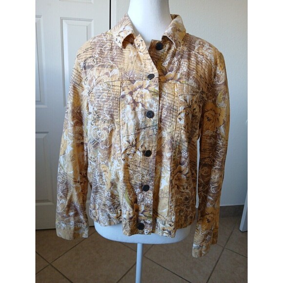 Christopher Banks women jacket size Size Large yellow Floral Print Linen Blend - Picture 1 of 16